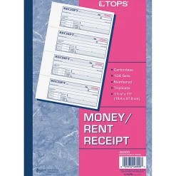 TOPS™ Manifold Receipt Book, 3-Part, 7 5/8" x 11", White/Canary/Pink