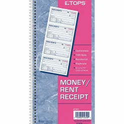 TOPS™ Money/Rent Receipt Book, 2-Part, Carbonless, 11" x 5 1/4", White/Canary