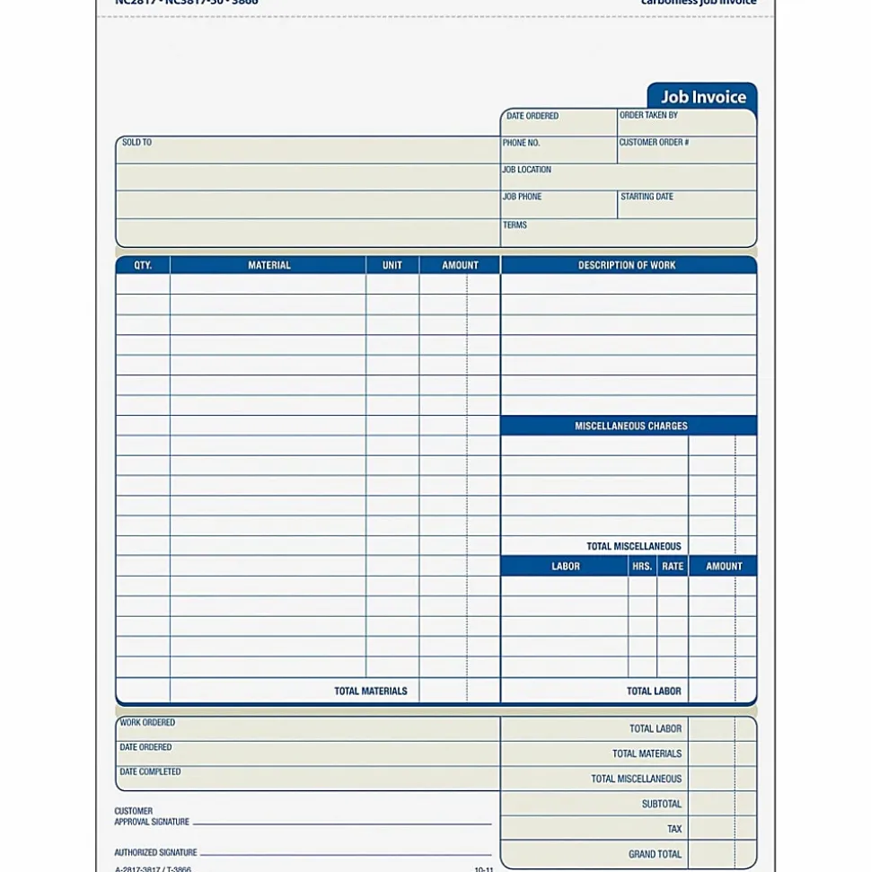TOPS® 3-Part Job Invoices, 8 1/2" x 11", Pack Of 50 Sets