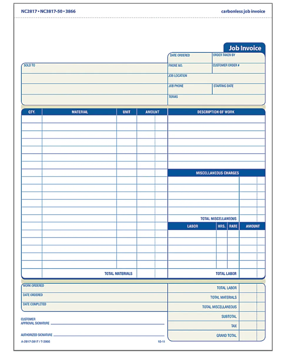 TOPS® 3-Part Job Invoices, 8 1/2" x 11", Pack Of 50 Sets