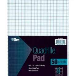 TOPS™ Quadrille Pads, 5 x 5 Squares/Inch, 50 Sheets, White/Blue