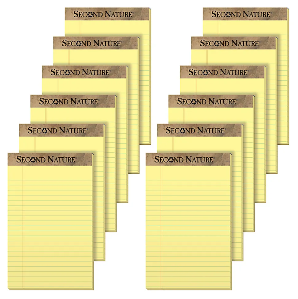 TOPS™ Second Nature® 30% Recycled Writing Pads, 5" x 8", Legal Ruled, 50 Sheets, Canary, Pack Of 12 Pads