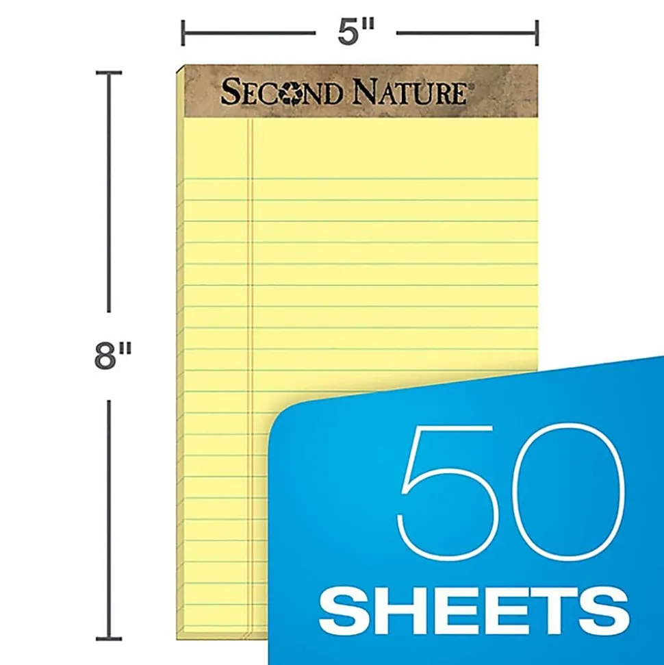 TOPS™ Second Nature® 30% Recycled Writing Pads, 5" x 8", Legal Ruled, 50 Sheets, Canary, Pack Of 12 Pads