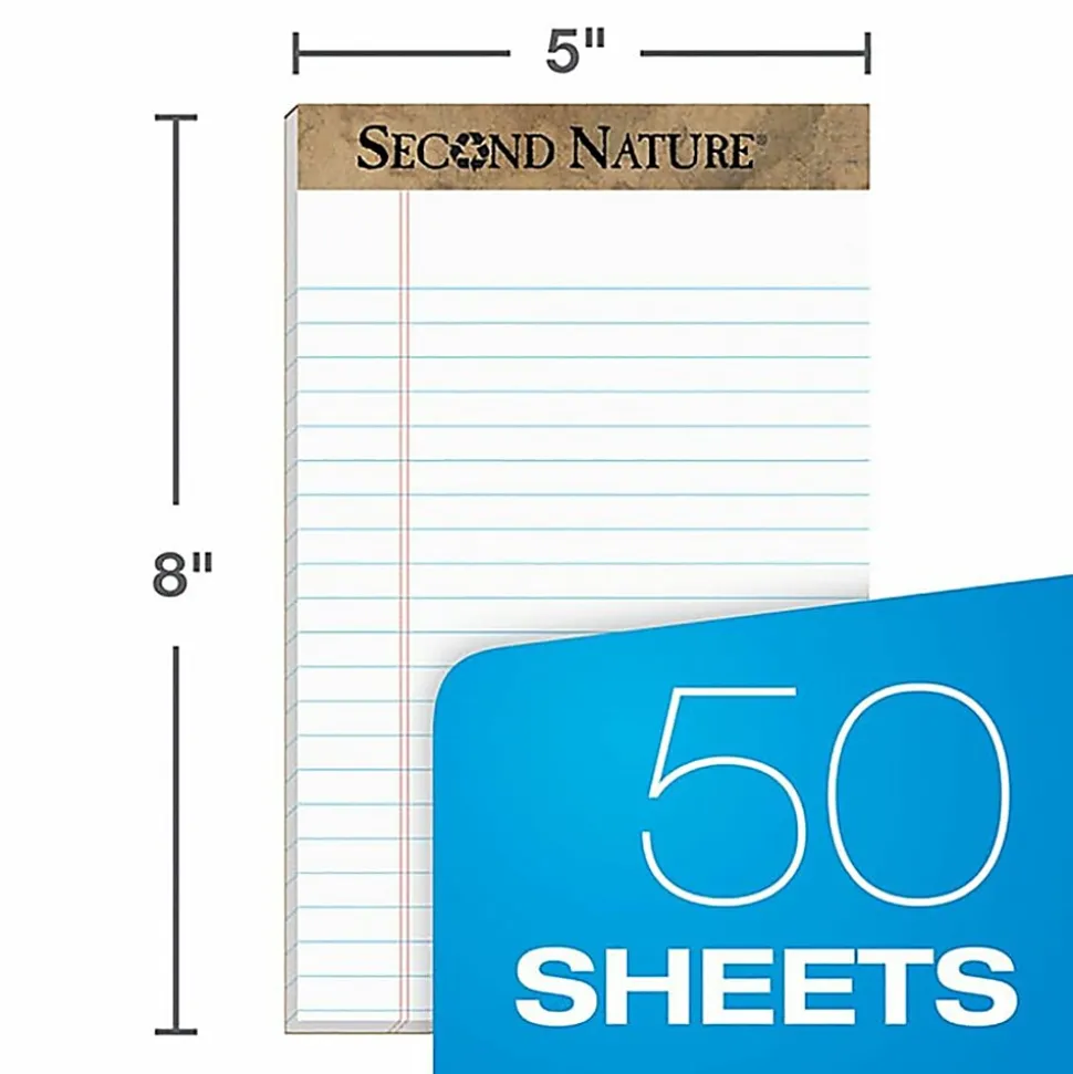 TOPS™ Second Nature® 100% Recycled Writing Pads, 5" x 8", Legal Ruled, 50 Sheets, White, Pack Of 12 Pads
