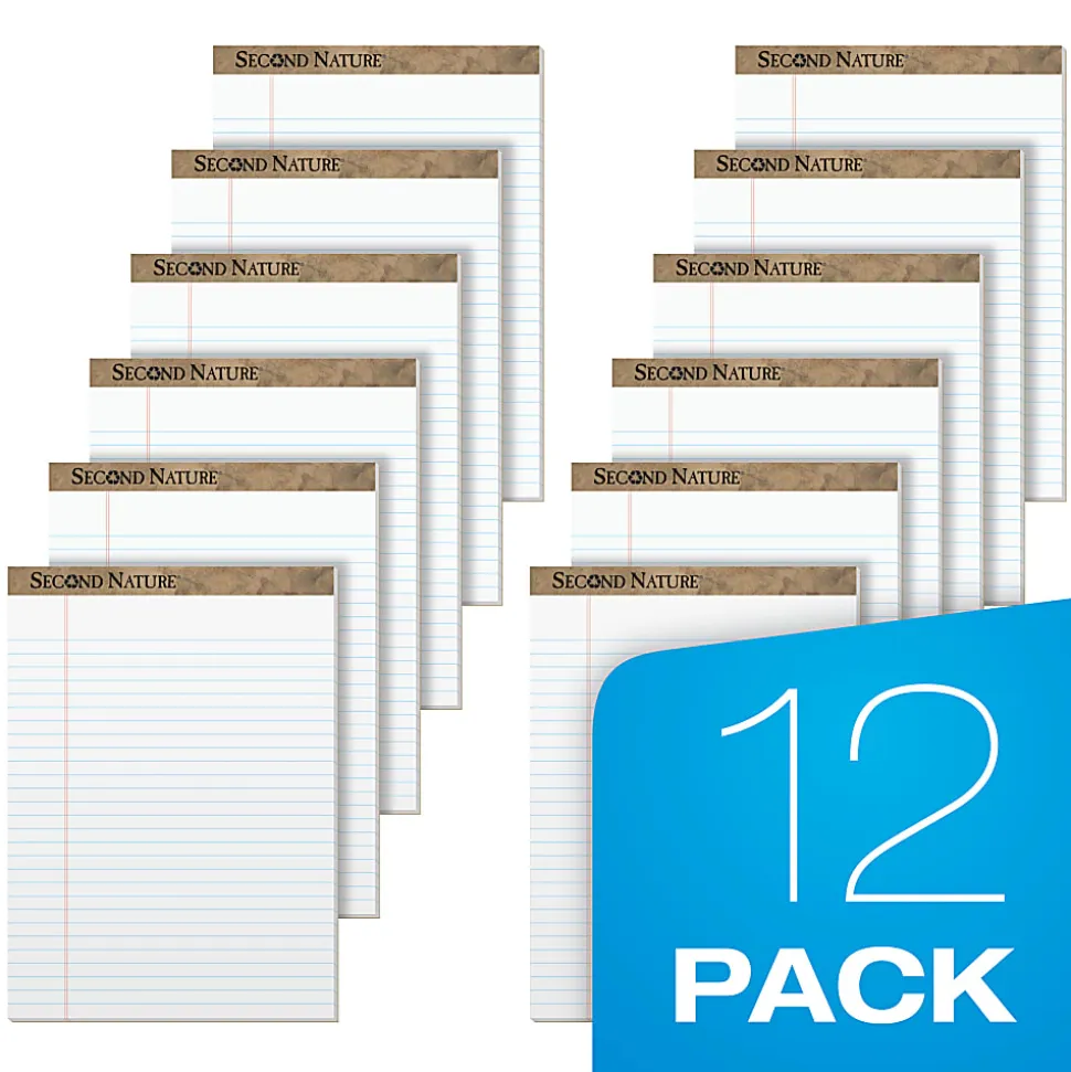 TOPS™ Second Nature® 100% Recycled Writing Pads, 8 1/2" x 11 3/4", Legal Ruled, 50 Sheets, White, Pack Of 12 Pads