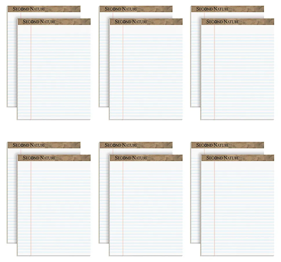 TOPS™ Second Nature® 100% Recycled Writing Pads, 8 1/2" x 11 3/4", Legal Ruled, 50 Sheets, White, Pack Of 12 Pads
