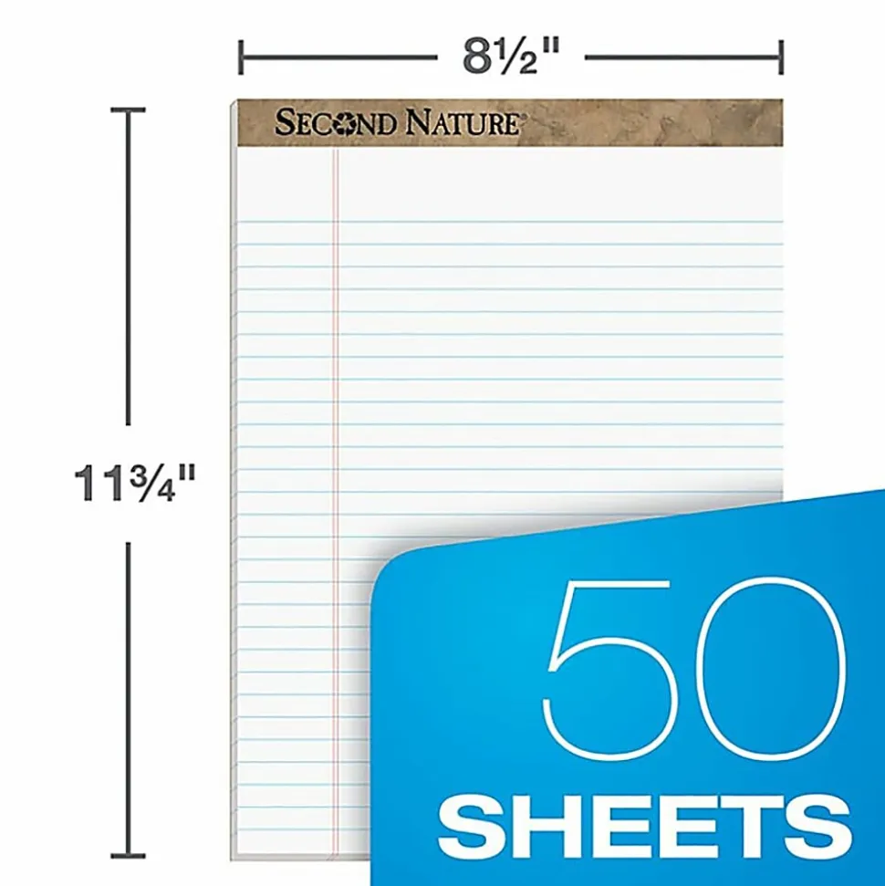 TOPS™ Second Nature® 100% Recycled Writing Pads, 8 1/2" x 11 3/4", Legal Ruled, 50 Sheets, White, Pack Of 12 Pads
