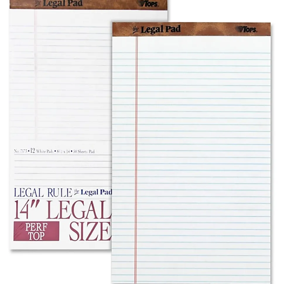 TOPS The Legal Pad Writing Pad - 50 Sheets - Double Stitched - 0.34" Ruled - 16 lb Basis Weight - Legal - 75731