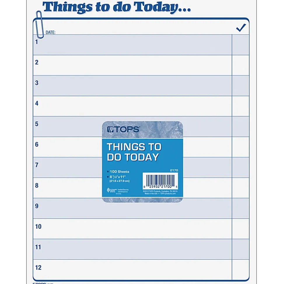 TOPS Things To Do Today Pad - 100 Sheet(s) - 11" x 8 1/2" Sheet Size - White Sheet(s) - Blue Print Color - 100 / Pad