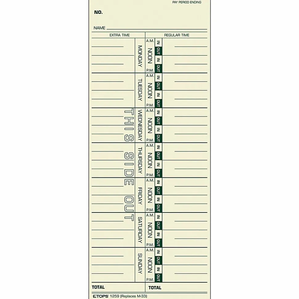 TOPS® Time Cards (Replaces Original Card M33), Named Days, 1-Sided, 9" x 3 1/2", Box Of 500