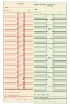 TOPSĀ® Time Cards (Replaces Original Cards 10-100372 & CH131), Numbered Days, 2-Sided, Semi-Monthly Format, 10 1/2" x 3 1/2", Box Of 500