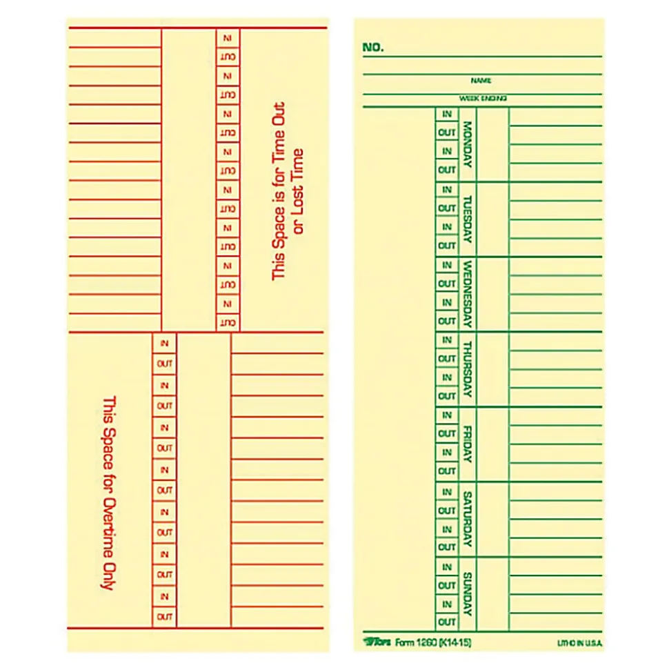 TOPS® Time Cards (Replaces Original Card K14-15), Named Days, 2-Sided, 8 1/4" x 3 3/8", Box Of 500