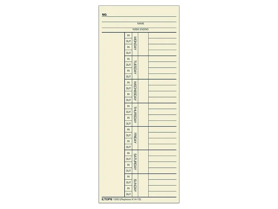 TOPS® Time Cards (Replaces Original Card K14-15), Named Days, 2-Sided, 8 1/4" x 3 3/8", Box Of 500
