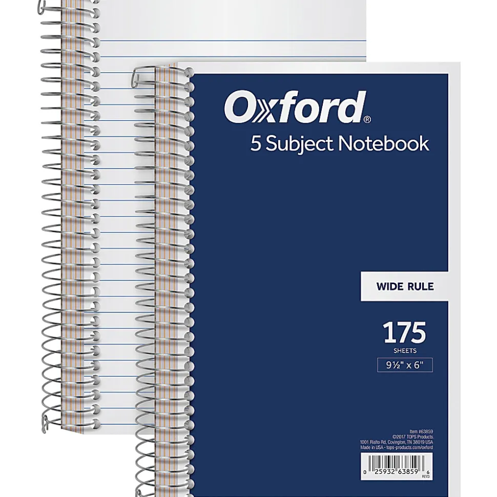 TOPS® Wirebound Notebook, 6" x 9 1/2", 5 Subject, 175 Sheets, Navy