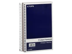 TOPS® Wirebound Notebook, 6" x 9 1/2", 5 Subject, 175 Sheets, Navy