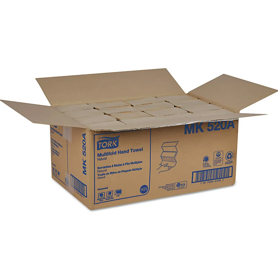 Tork® 1-Ply Multi-Fold Paper Towels, Natural, 250 Sheets Per Pack, Case Of 16 Packs