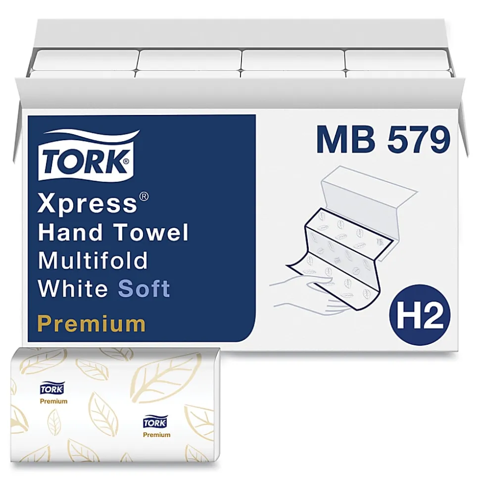 Tork® Premium Soft Xpress® 3-Panel Multifold Hand Towels, 2-Ply, 9.13 x 9.5, White with Blue Leaf, 135/Packs, 16 Packs/Carton