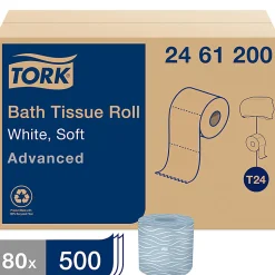 Tork T24 2-Ply Toilet Paper, Advanced, 500 Sheets Per Roll, Case Of 80 Rolls