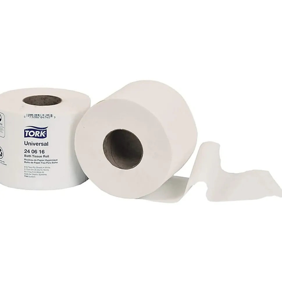 Tork Universal Bath Tissue Roll - 2 Ply - 3.75"x205.33 ft - 616 Sheets/Roll - 5" Roll Diameter - White - Fiber - Embossed, Soft, Absorbent - - 0