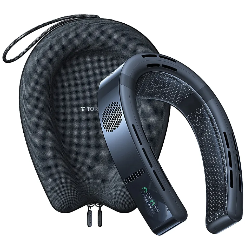 TORRAS COOLiFY Cyber Smart Portable Neck Fan, 3-1/4”H x 6-3/16”W x 8-1/16”D, Black