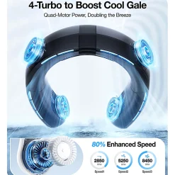 TORRAS® COOLiTE™ Foldable 4-Speed Portable Neck Fan with 4,000 mAh Battery, Space Black
