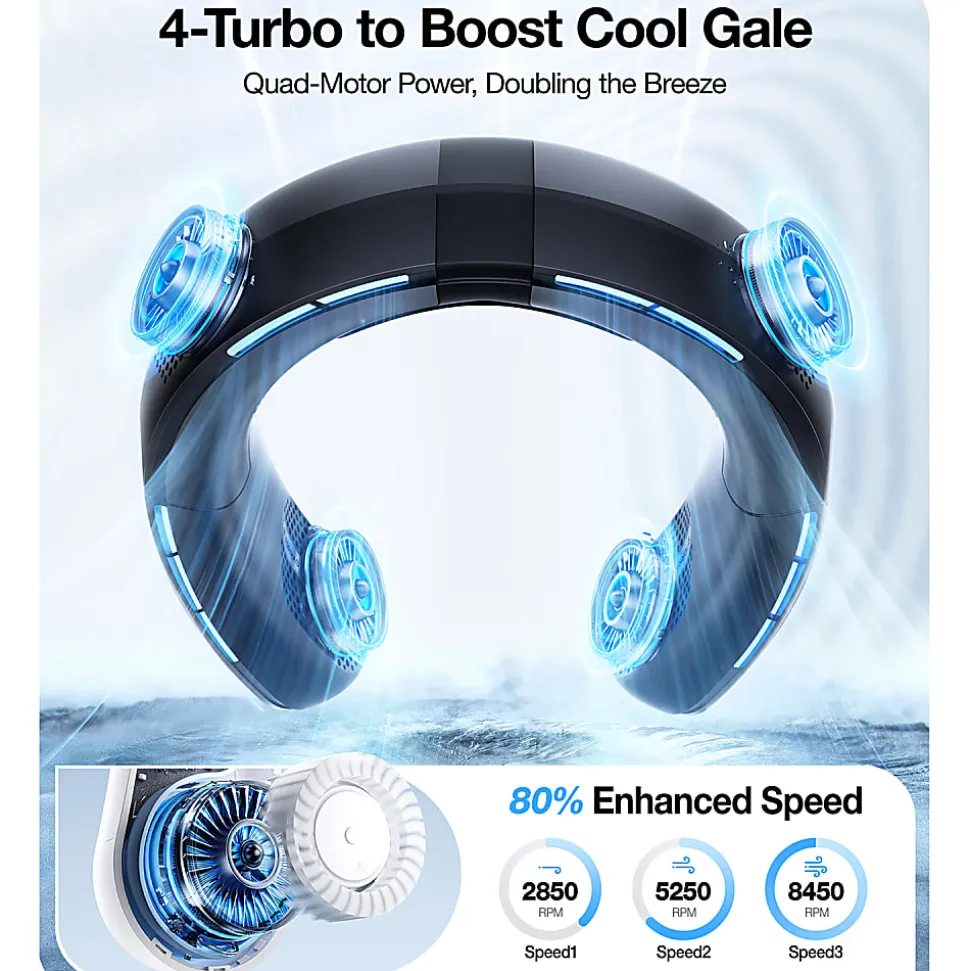 TORRAS® COOLiTE™ Foldable 4-Speed Portable Neck Fan with 4,000 mAh Battery, Space Black