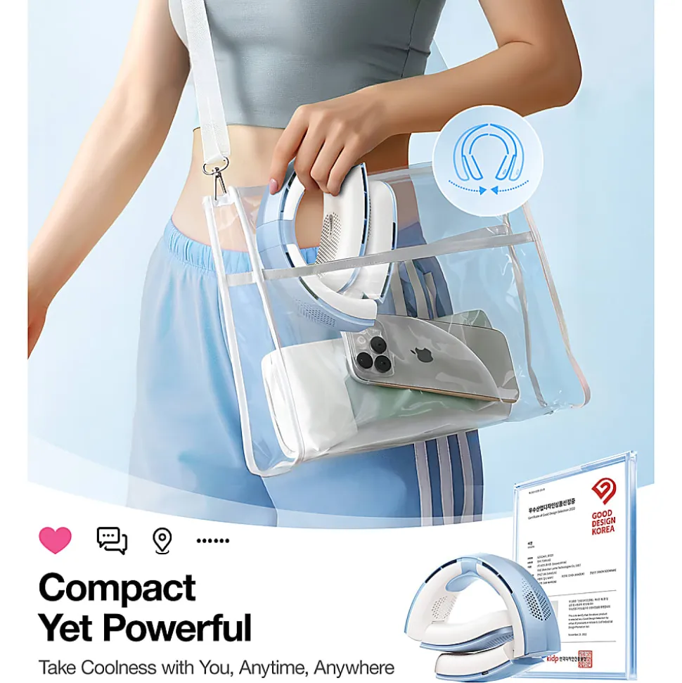 TORRAS® COOLiTE™ Foldable 4-Speed Portable Neck Fan with 4,000 mAh Battery, Light Blue