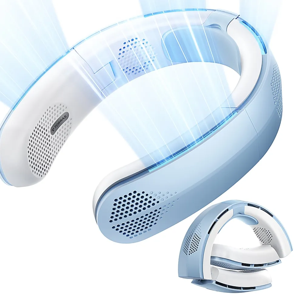 TORRAS® COOLiTE™ Foldable 4-Speed Portable Neck Fan with 4,000 mAh Battery, Light Blue