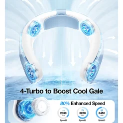 TORRAS® COOLiTE™ Foldable 4-Speed Portable Neck Fan with 4,000 mAh Battery, Light Blue