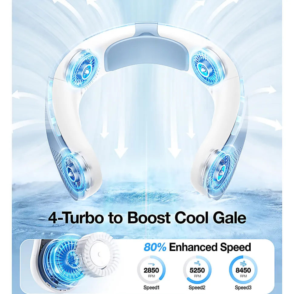 TORRAS® COOLiTE™ Foldable 4-Speed Portable Neck Fan with 4,000 mAh Battery, Light Blue