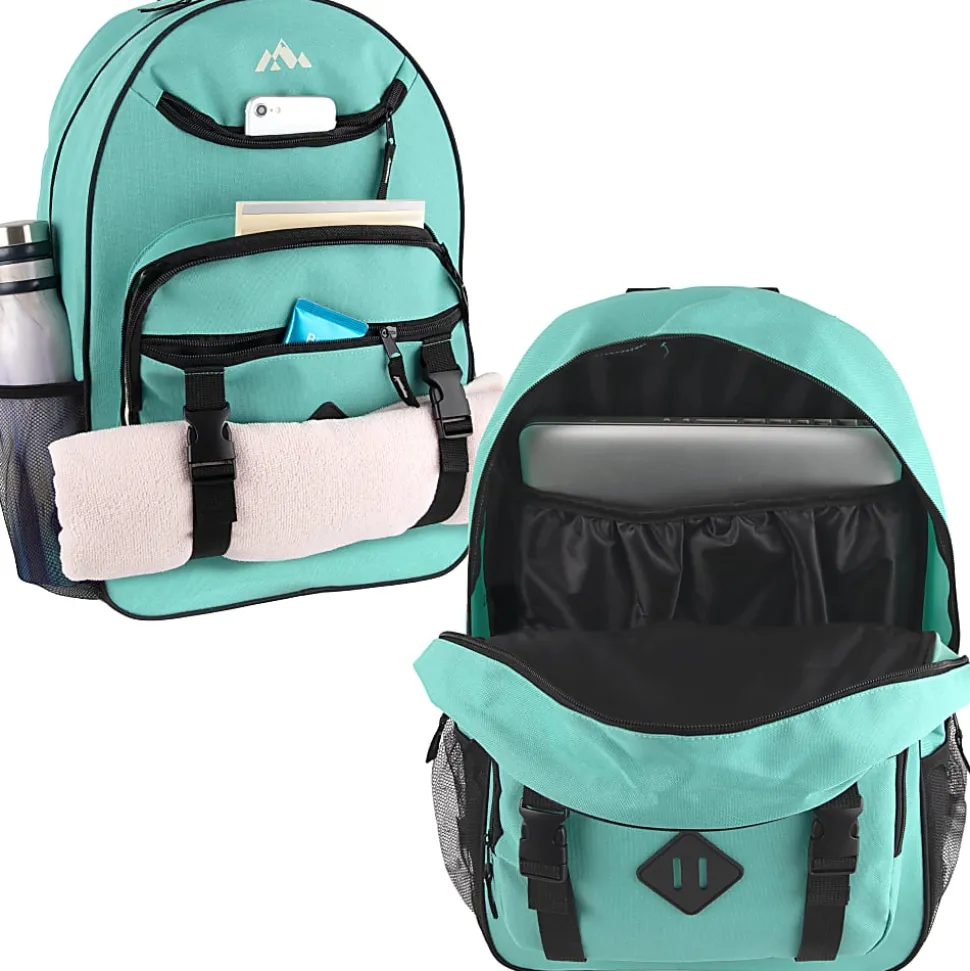 Trailmaker Double Buckle Backpacks With 30-Piece School Supply Kits, Blue/Green/Purple, Total Qty 12
