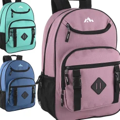 Trailmaker Double Buckle Backpacks With 30-Piece School Supply Kits, Blue/Green/Purple, Total Qty 12