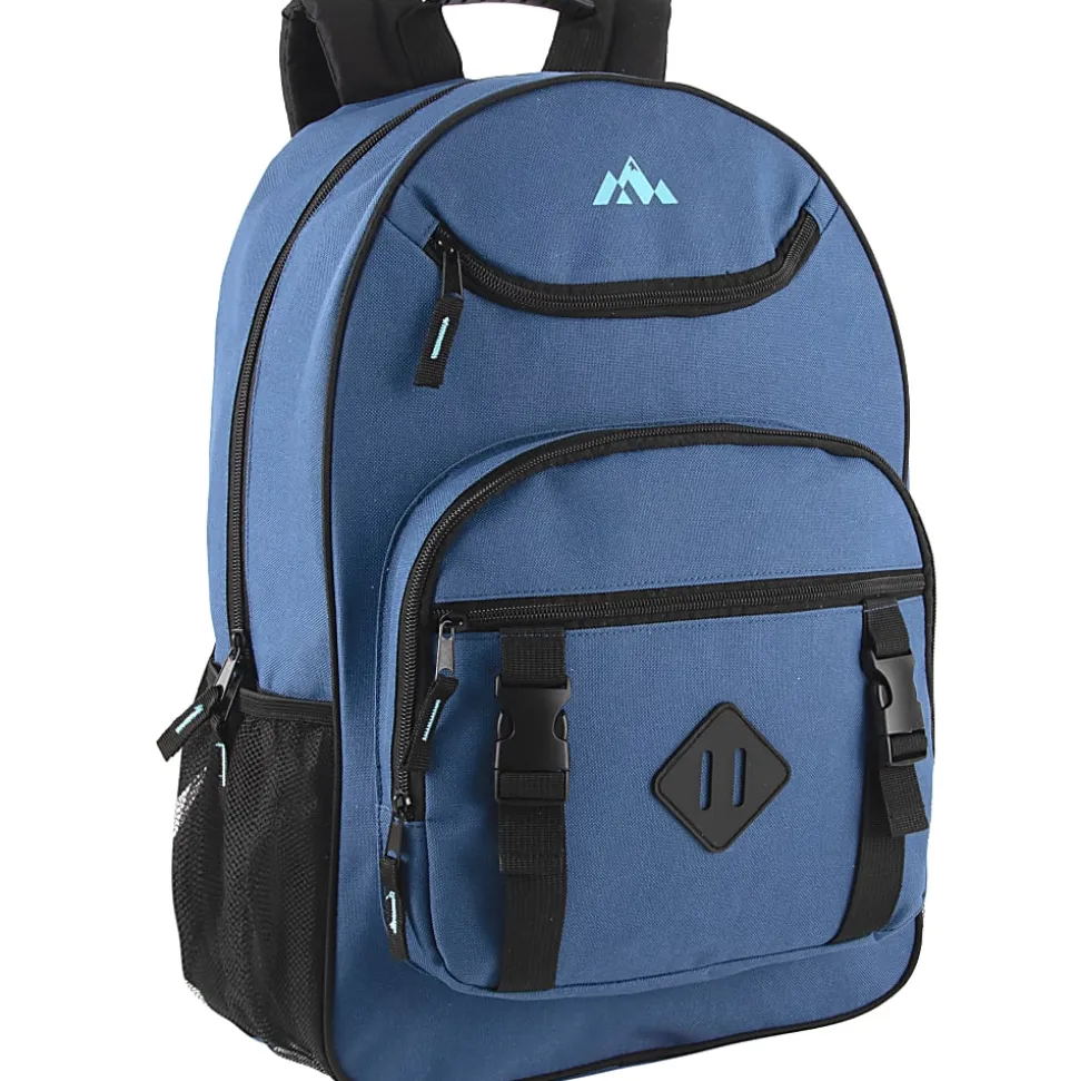 Trailmaker Double Buckle Backpacks With 30-Piece School Supply Kits, Blue/Green/Purple, Total Qty 12