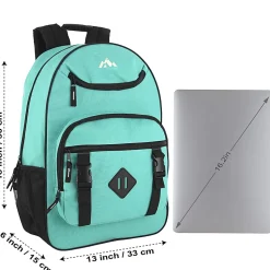 Trailmaker Double Buckle Backpacks With 30-Piece School Supply Kits, Blue/Green/Purple, Total Qty 12