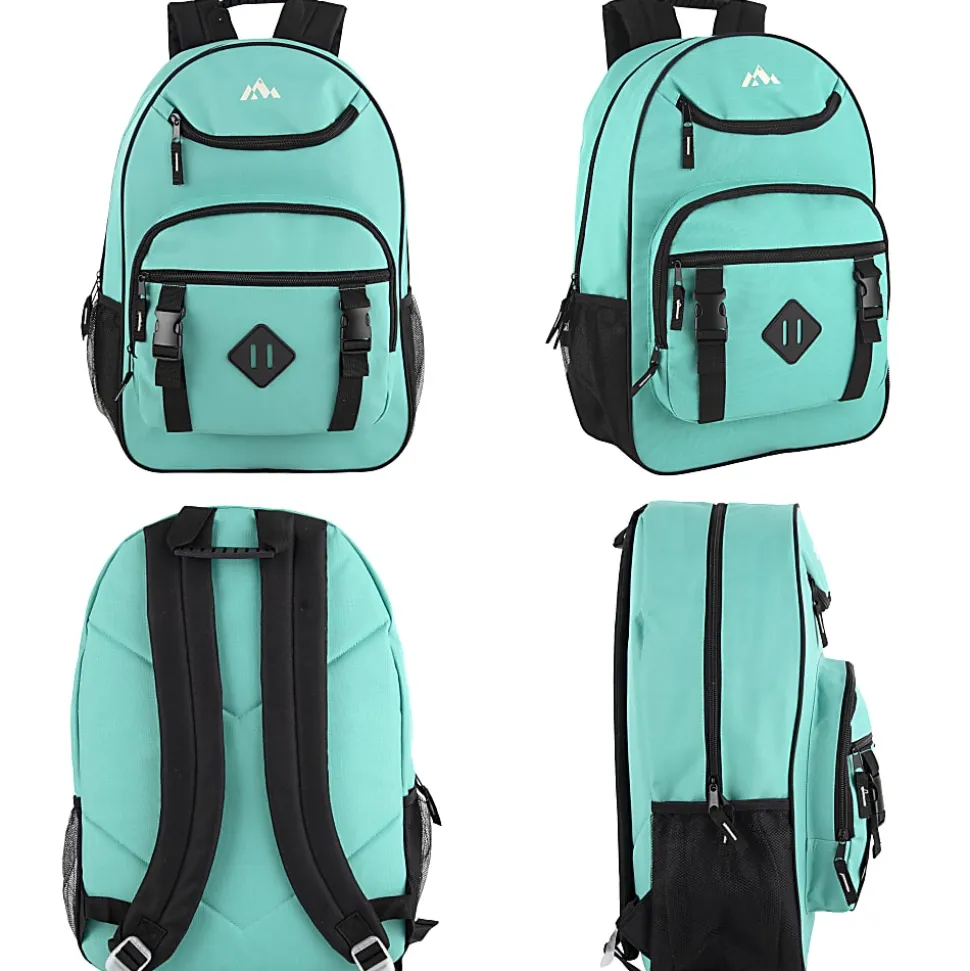 Trailmaker Double Buckle Backpacks With 30-Piece School Supply Kits, Blue/Green/Purple, Total Qty 12