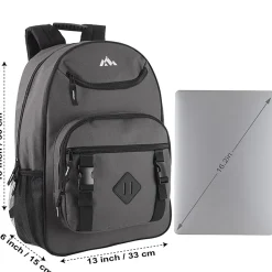 Trailmaker Double Buckle Backpacks With 30-Piece School Supply Kits, Black/Blue/Gray/Red, Total Qty 12