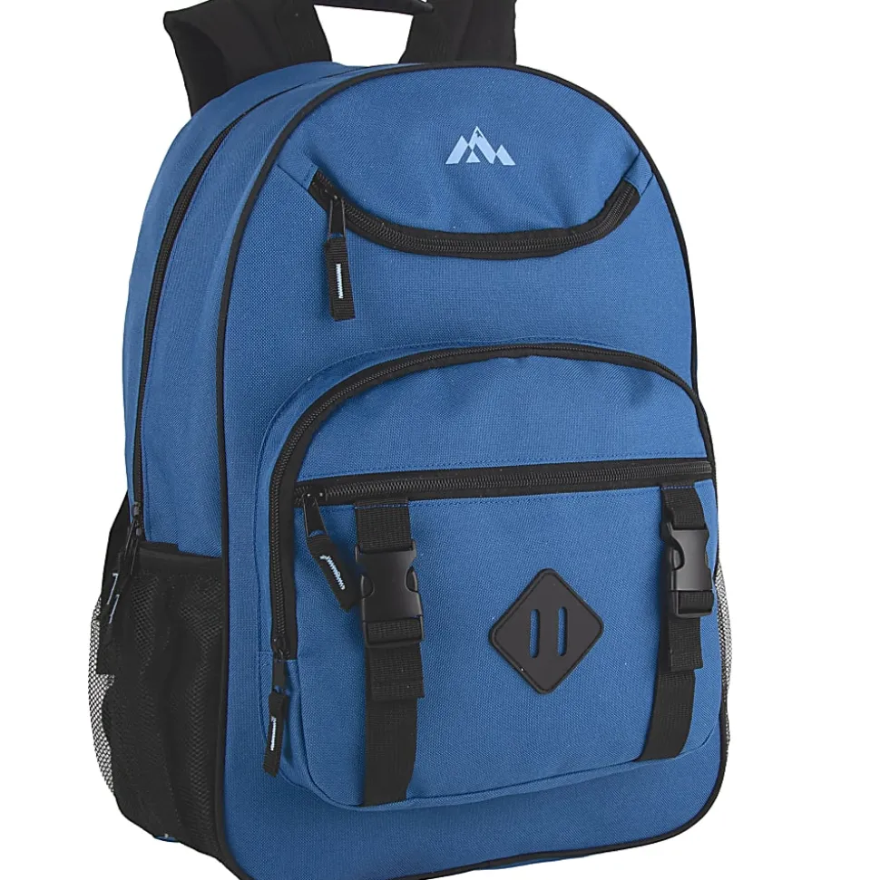Trailmaker Double Buckle Backpacks With 30-Piece School Supply Kits, Black/Blue/Gray/Red, Total Qty 12