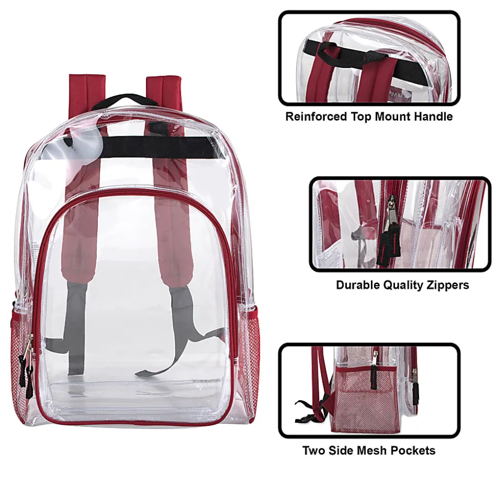 Trailmaker Heavy-Duty Clear Backpack, Red Trim