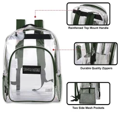 Trailmaker Heavy-Duty Clear Backpack, Green Trim