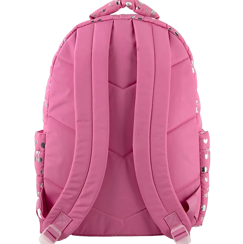 Trailmaker Holographic Quilted Cherry Printed Backpack With Insulated Lunch Bag, Pink