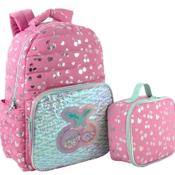 Trailmaker Holographic Quilted Cherry Printed Backpack With Insulated Lunch Bag, Pink