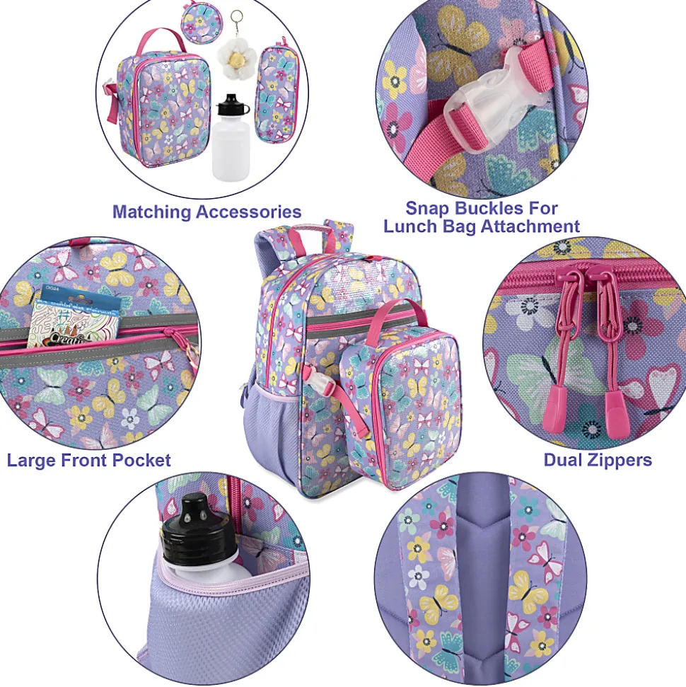 Trailmaker 6-in-1 Backpack Set, Purple Butterfly, Total Qty 1