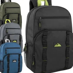 Trailmaker Mesh Side Pocket Backpacks, Black/Blue/Gray/Green, Total Qty 24