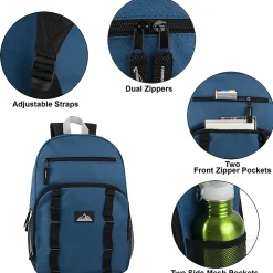 Trailmaker Mesh Side Pocket Backpacks, Black/Blue/Gray/Green, Total Qty 24