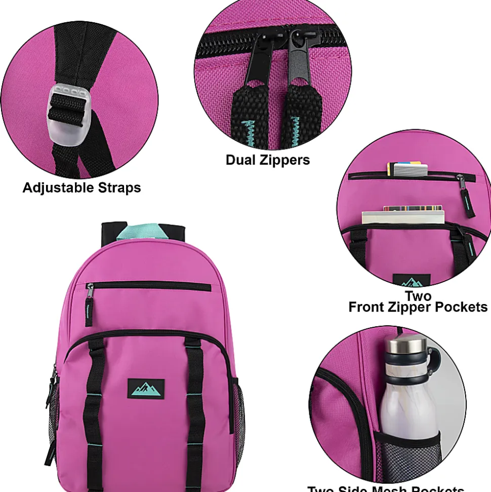 Trailmaker Mesh Side Pocket Backpacks, Pink/Purple/Blue, Total Qty 24