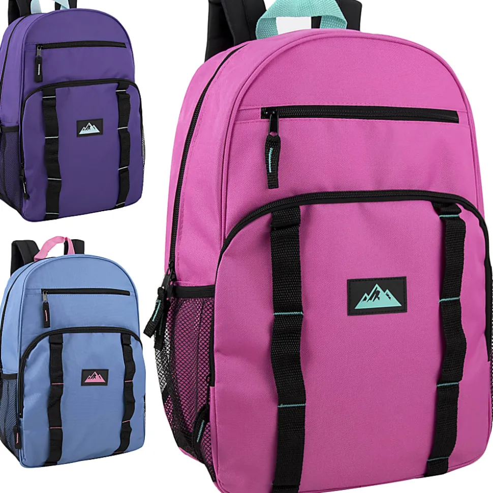 Trailmaker Mesh Side Pocket Backpacks, Pink/Purple/Blue, Total Qty 24