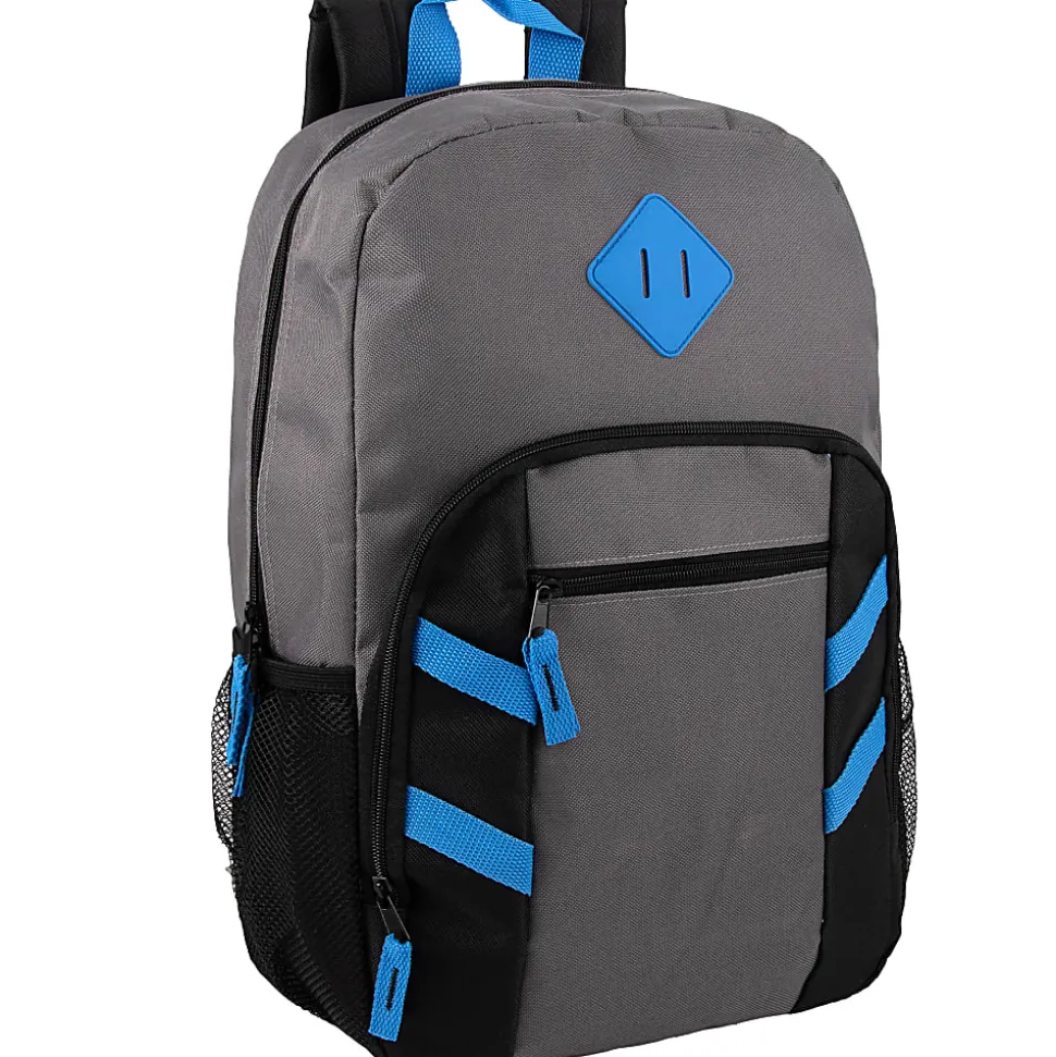 Trailmaker Mesh Side Pocket Backpacks, Black/Blue/Gray/Red, Total Qty 24