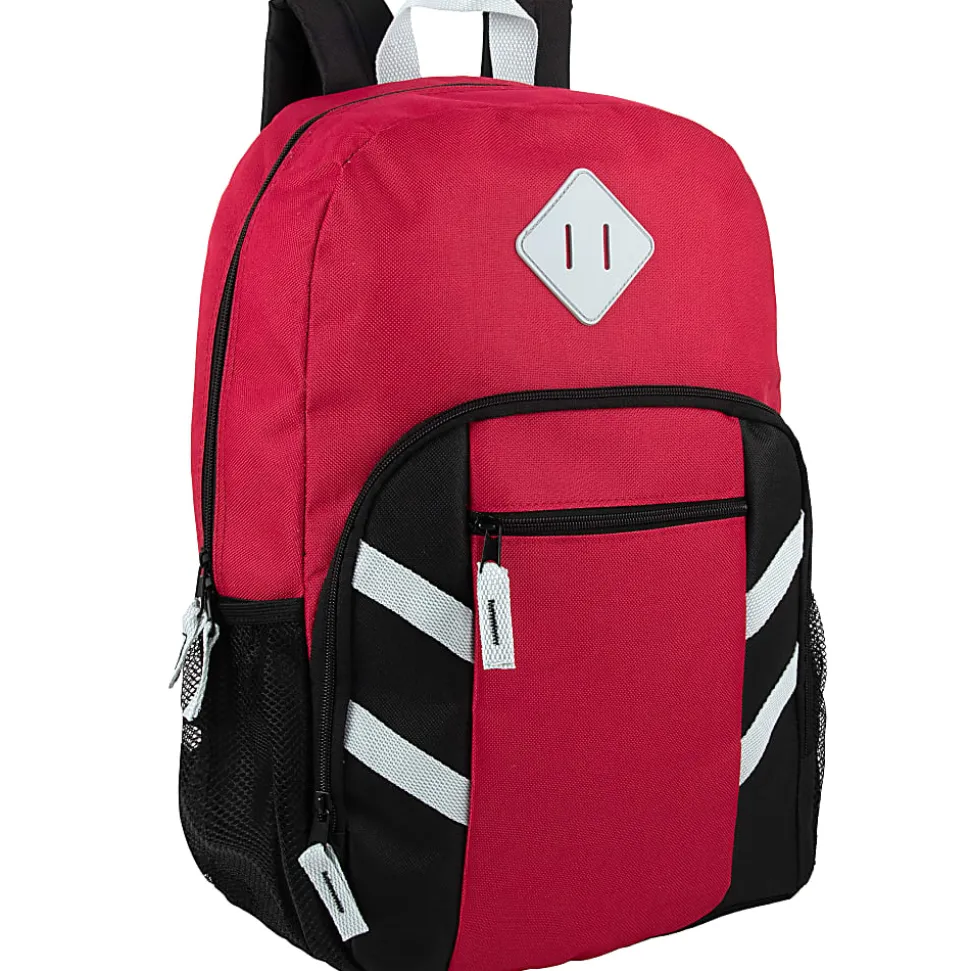 Trailmaker Mesh Side Pocket Backpacks, Black/Blue/Gray/Red, Total Qty 24