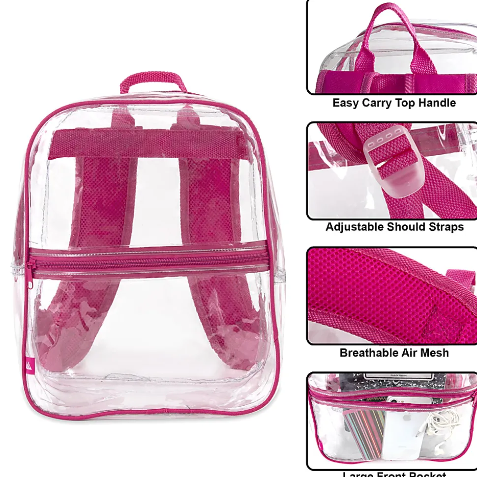 Trailmaker Mini Stadium Approved Backpack, 12”H x 10”W x 4”D, Clear/Pink