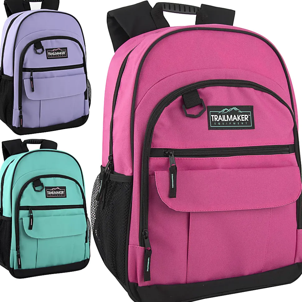 Trailmaker Multi-Pocket Backpacks, Pink/Purple/Green, Total Qty 24